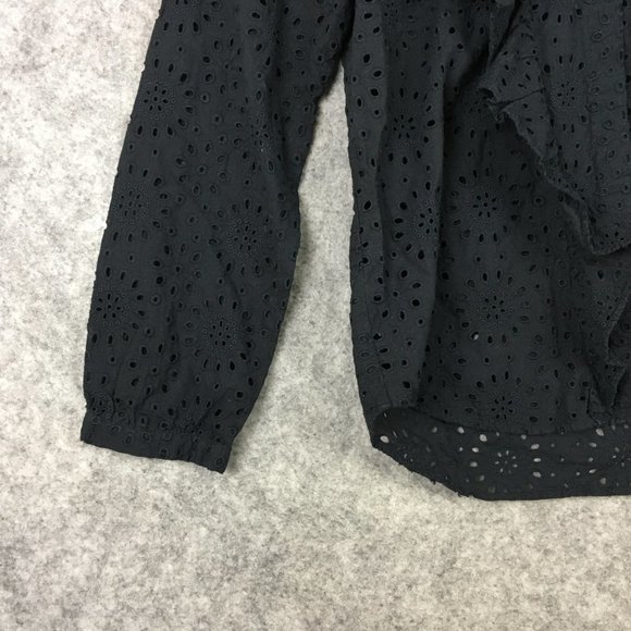 Madewell Top XS Blouse Long Sleeve Black Eyelet Ruffle Lace Career Gothic Romanc - Picture 2 of 12